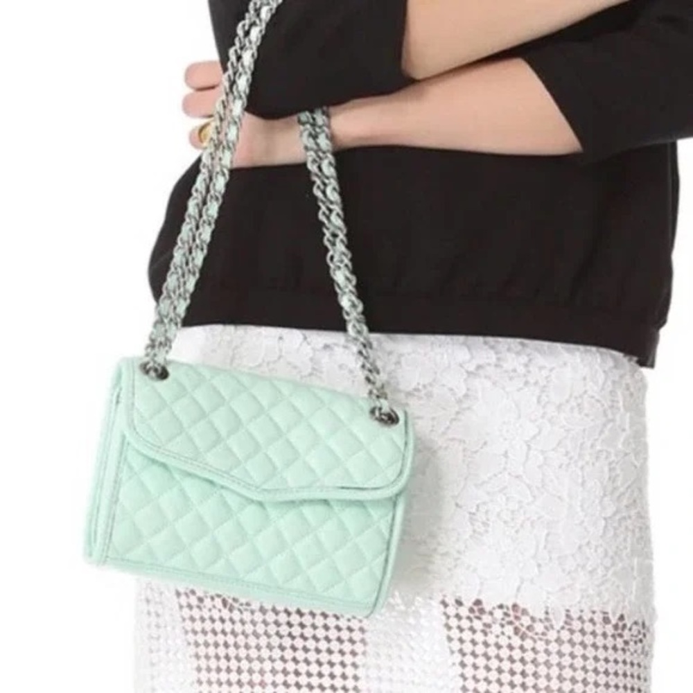 Rebecca Minkoff mint quilted leather chain crossbody purse